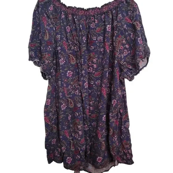 Faded Glory Blue Floral Paisley Peasant Blouse - Picture 3 of 8